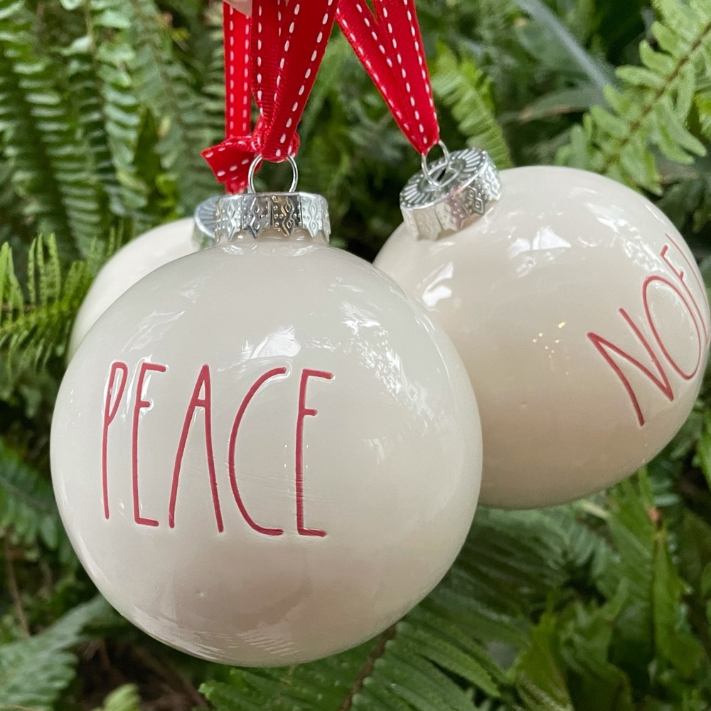 Rae Dunn. by Magenta Decorative Sphere Ceramic Ornaments PEACE NOEL